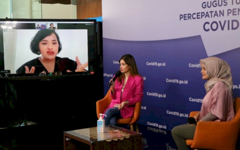 DIALOG DIGITAL. Suasana dialog melalui ruang digital di Media Center Gugus Tugas Nasional, Minggu (12/7/2020). foto: istimewa