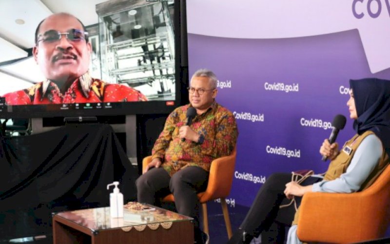 DIALOG VIRTUAL. Ketua KPU RI Arief Budiman berbicara dalam berdialog di Media Center Satuan Tugas Penanganan Covid-19, Jakarta, Rabu (26/8/2020). foto: istimewa