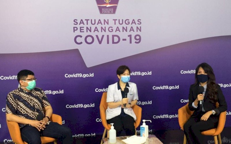 TALKSHOW. Suasana talkshow 'Perlindungan Ibu, Anak, dan Balita dari Covid-19' di Media Center Satgas Covid-19 Graha BNPB Jakarta, Rabu (13/10/2020). foto: istimewa