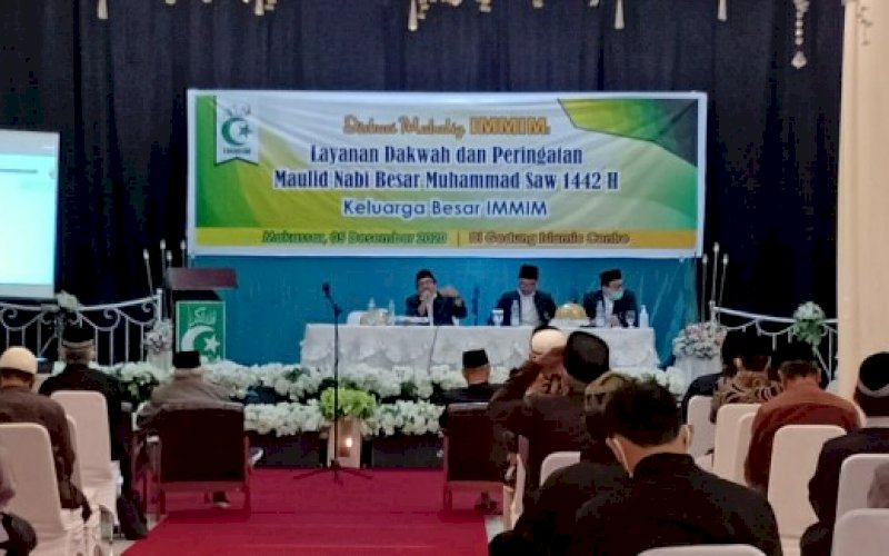 DISKUSI. Suasana Diskusi Mubalig IMMIM bertajuk Layanan Dakwah IMMIM, sekaligus Peringatan Maulid Nabi Muhammad SAW 1442 H Keluarga Besar IMMIM di Gedung Islamic Centre, Jl Jendral Sudirman, Makassar, Sabtu (5/12/2020). foto: istimewa
