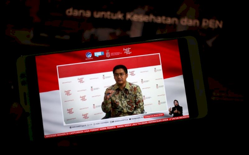 DIALOG. Staf Khusus Kementerian Ketenagakerjaan, Reza Hafiz, dalam dialog 'Sudah Sampai Mana Implementasi BSU Tahap 2? Di Jakarta, Kamis (10/12/2020). foto: istimewa