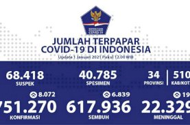Hari Pertama 2021 Kesembuhan Terus Meningkat Menjadi 617.936 Orang