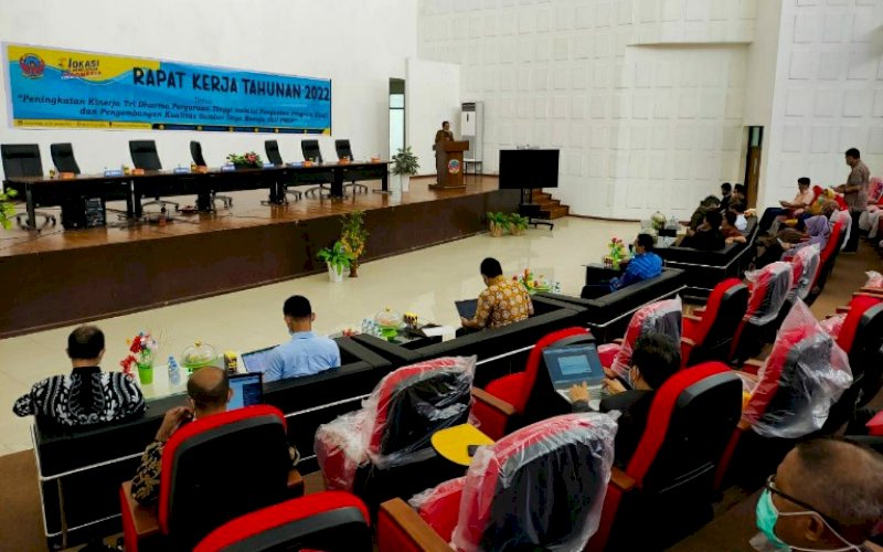 RKT. Suasan pembukaan Rapat Kerja Tahunan (RKT) 2022 Politeknik Negeri Ujung Pandang (PNUP) di Kampus II Moncongloe, Maros, Jumat (22/1/2021). Kegiatan ini berlangsung hingga Sabtu (23/1/2021). foto: istimewa