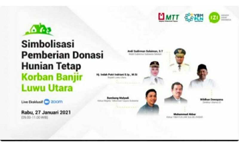 PERESMIAN. Seremoni peresmian 26 unit hunian tetap&nbsp;untuk korban banjir Kabupaten Luwu Utara yang diresmikan Wakil Gubernur Sulsel, Andi Sudirman Sulaiman secara virtual, Rabu (27/1/2021). foto: humas pemprov sulsel