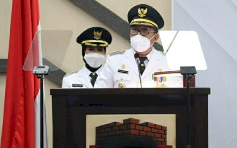 PIDATO PERDANA. Wali Kota Makassar, Moh Ramdhan Pomanto, berpidato perdana saat Rapat Paripurna di Kantor DPRD Kota Makassar, Jl AP Pettarani, Jumat (26/2/2021). foto: istimewa