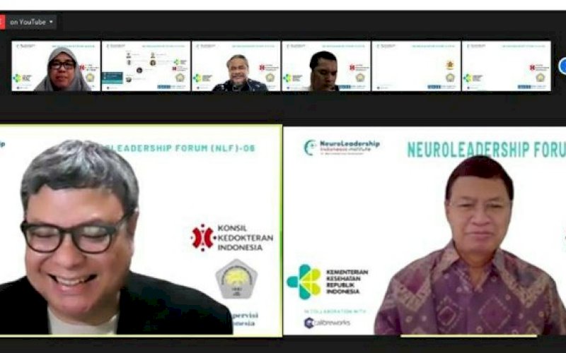 FORUM. Ketua KKI, Prof dr Taruna Ikrar MBiomed Phd (kanan) menjadi salah satu narasumber Neuroleadership Forum yang ke-6 dengan tema 'Peran Neuroleadership dalam Upaya Mengembalikan Stabilitas Ekonomi Nasional dengan Akselerasi Vaksinasi' di Jakarta, Sabtu (27/2/2021). foto: istimewa