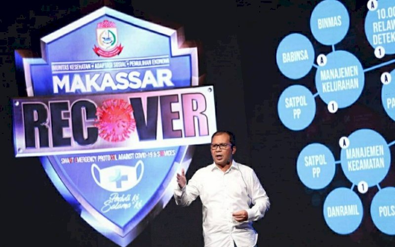 MAKASSAR RECOVER. Wali Kota Makassar, Mohammad Ramdhan Pomanto, presentasi program Makassar Recover di kediaman pribadinya di Jl Amirullah, Kota Makassar, Jumat (5/3/2021) malam. foto: humas pemkot makassar