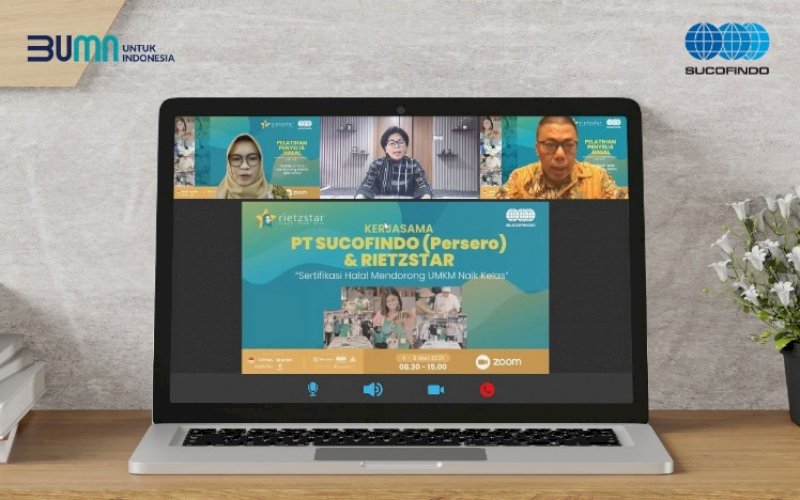 PELATIHAN. Suasana pelatihan penyelia halal gratis bagi 25 UMKM yang digelar PT Sucofindo (Persero) selama dua hari melalui layanan&nbsp;meeting online, 4-5 Mei 2021. foto: humas sucofindo