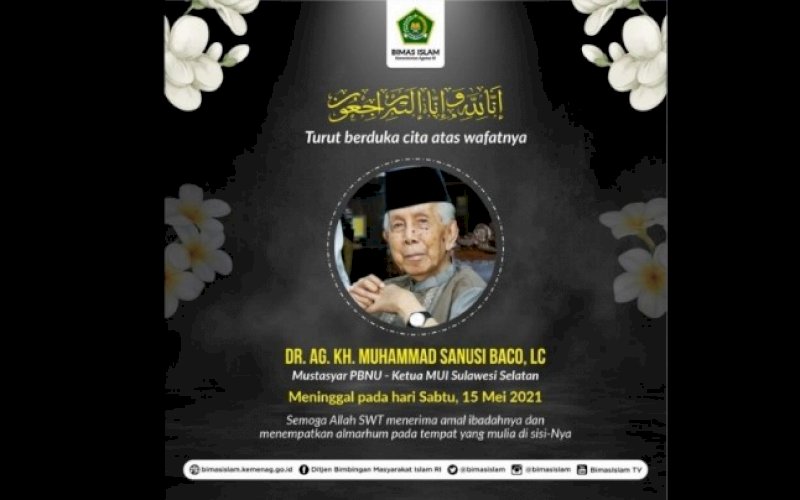 BERDUKA. Kementerian Agama turut berduka cita atas berpulangnya AG DR KH Muhammad Sanusi Baco. foto: humas kemenag