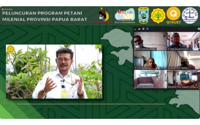 PELUNCURAN. Mentan Syahrul Yasin Limpo secara virtual meluncurkan Program Petani Milenial Provinsi Papua Barat, Kamis (20/05/2021). foto: tim stafsus presiden