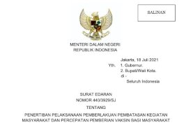 Mendagri Terbitkan Edaran tentang Penertiban Pelaksanaan PPKM dan Percepatan Vaksinasi