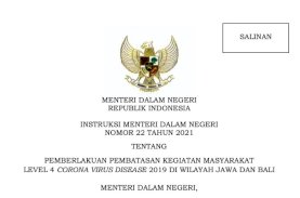 Terbitkan Aturan PPKM Level Empat Jawa dan Bali, Mendagri Tekankan Penguatan 3T
