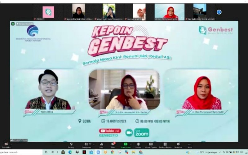 PEDULI AS. Forum Kepoin GenBest bertajuk 'Remaja Masa Kini: Peduli Gizi, Peduli ASI' yang diselenggarakan secara daring untuk remaja di Kabupaten Gowa, Sulsel, Senin (16/8/2021). foto: istimewa