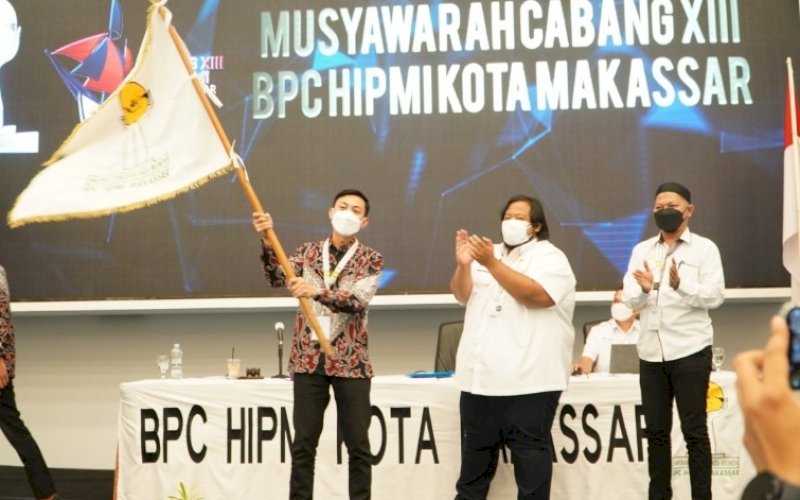 KETUA TERPILIH. Fadel Muhammad Tauphan Ansar terpilih sebagai Ketua Umum Hipmi Kota Makassar masa bakti 2021-2024 pada Muscab XIII Hipmi Makassar di Hotel Claro Makassar, Jumat (20/8/2021). foto: istimewa