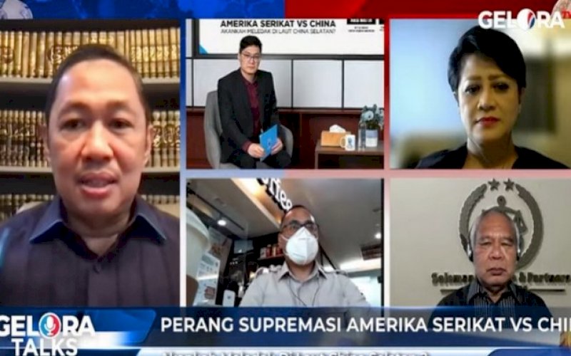 GELORA TALK. Diskusi Gelora Talk bertajuk 'Perang Supremasi Amerika Vs China, Akankah Meledak di Laut China Selatan?', Rabu (22/9/2021) petang. foto: istimewa