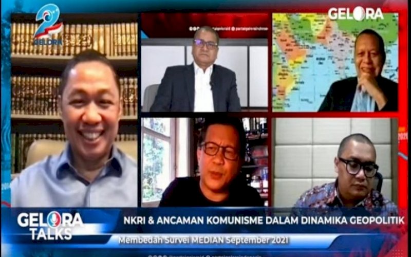 GELORA TALK. Gelora Talk bertajuk 'NKRI dan Ancaman Komunisme Dalam Dinamika Geopolitik, Membedah Survei Median September 2021' yang disiarkan secara live streaming di channel YouTube Gelora TV, Rabu (6/10/2021). foto: istimewa