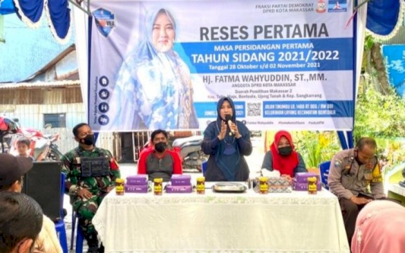 RESES. Legislator Demokrat Makassar, Fatma Wahyuddin melaksanakan Reses Masa Sidang Pertama Tahun 2021/2022, Jumat (29/10/2021). foto: istimewa