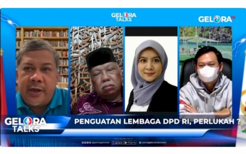 GELORA TALK. Gelora Talk bertajuk 'Penguatan Lembaga DPD RI, Perlukah?', Rabu (26/1/2022) malam. foto: istimewa