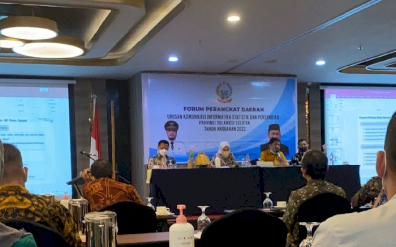 FORUM OPD. Diskominfo-SP Provinsi Sulsel menggelar Forum OPD yang menghadirkan seluruh Diskominfo kabupaten/kota se-Sulsel di Hotel Mercure Makassar, Jumat (25/2/2022). foto: istimewa