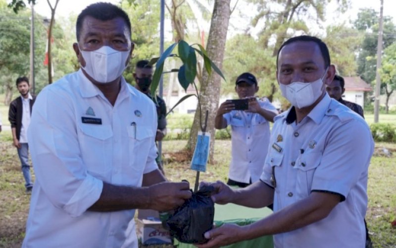 BAGI BIBIT. Bupati Bulukumba, Andi Muchtar Ali Yusuf (kiri), menyerahkan secara simbolis bibit unggul saat menghadiri Musrenbang Kecamatan Bulukumpa, Kabupaten Bulukumba, Rabu (24/2/2022). foto: istimewa
