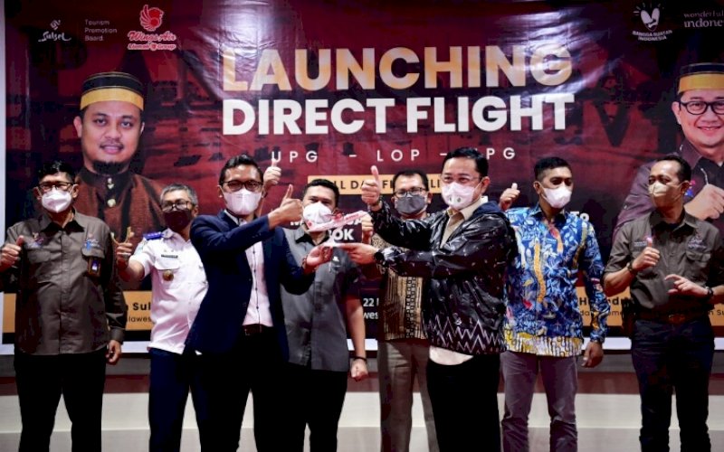 LAUNCHING. Suasana launching direct flight dari Makassar-Lombok-Makassar atau UPG-LOP-UPG, Selasa (22/2/2022). foto: istimewa
