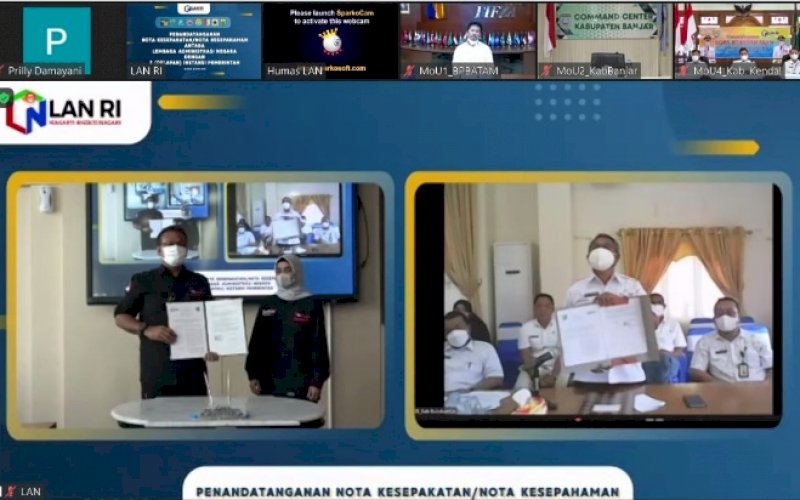 KERJA SAMA. Pemkab Bulukumba melakukan kerja sama dengan LAN RI yang dituangkan dalam penandatanganan nota kesepakatan bersama secara virtual, Rabu (2/3/2022). foto: istimewa