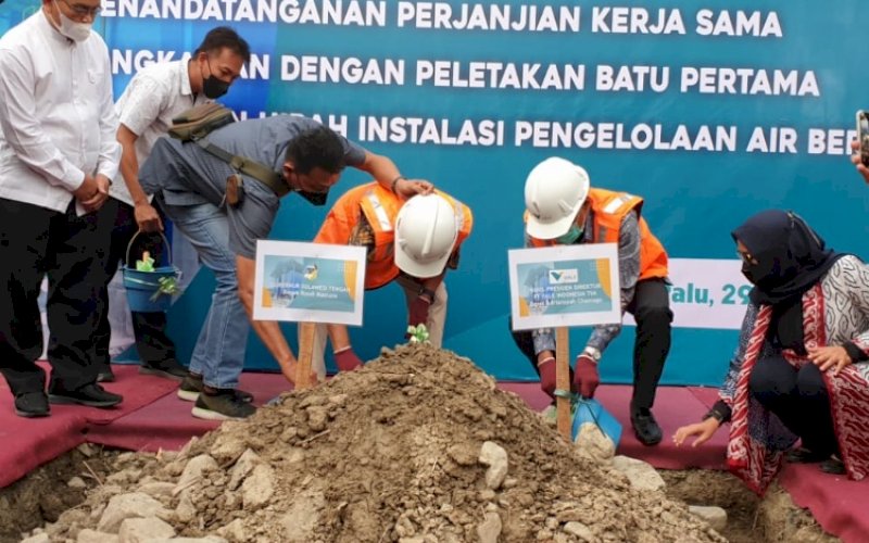 PEMBANGUNAN. Peletakan batu pertama pembangunan IPA di Watutela, Kecamatan Tondo, Kota Palu, Sulteng, Jumat (29/4/2022). foto: istimewa