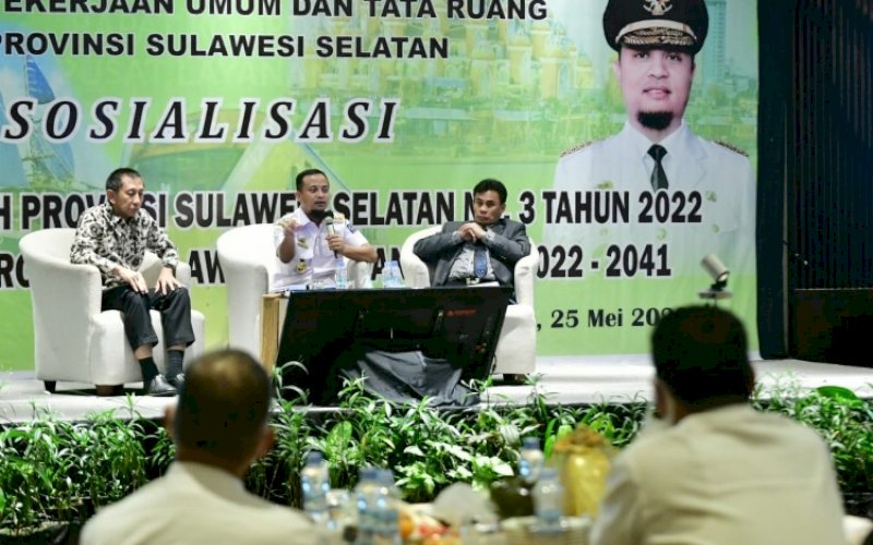 SOSIALISASI. Suasana acara Sosialisasi Peraturan Daerah Nomor 3 Tahun 2022 tentang Rencana Tata Ruang Wilayah Provinsi Sulawesi Selatan Tahun 2022-2041, Rabu (25/5/2022). foto: istimewa