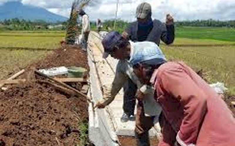 IRIGASI. Suasana pengerjaan irigasi menggunakan sistem panel cetak di Bulukumba. foto: istimewa