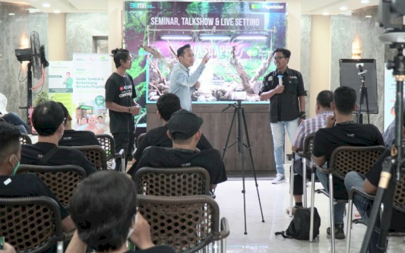 TALKSHOW. PT Pegadaian menggelar acara Talkshow dan Live Setting Aquascape bersama para pakar dari komunitas aquascape, yang disiarkan, Minggu (17/7/2022). foto: istimewa