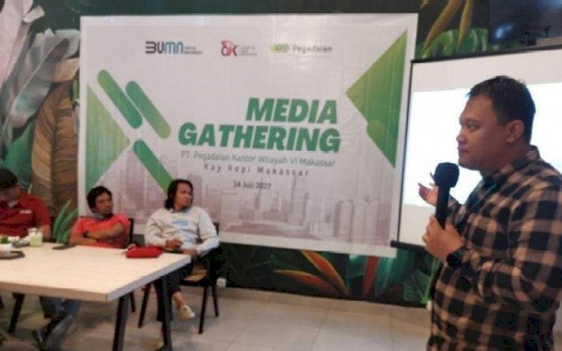MEDIA GATHERING. PT Pegadaian Kantor Wilayah VI Makassar menggelar media gathering di Kay Kopi by Kopiapi Coffee Makassar, Kamis (14/7/2022). foto: istimewa&nbsp;