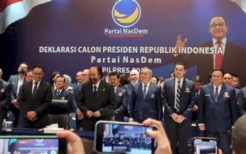 DEKLARASI. Deklarasi Presiden Republik Indonesia Partai Nasdem Pilpres 2024 di Nasdem Tower, Jakarta Pusat, Senin (3/10/2022). foto: istimewa