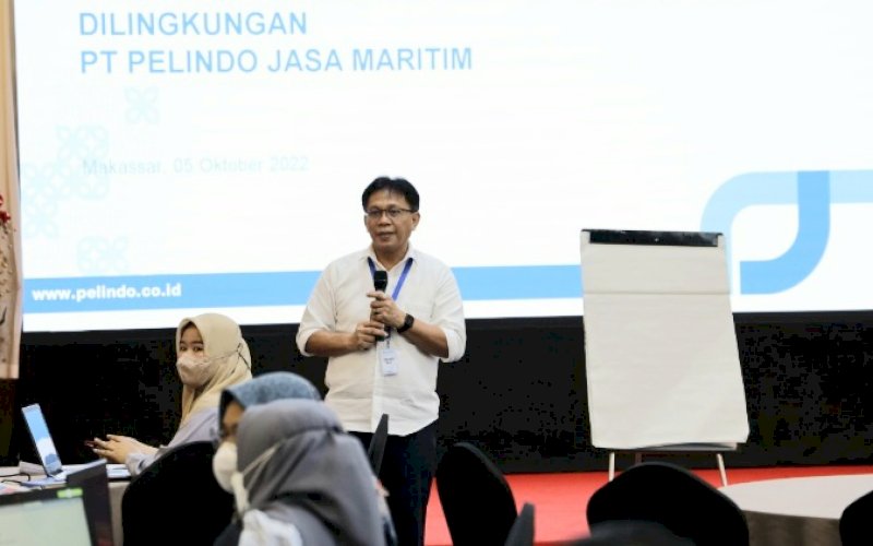 PELATIHAN. PT Pelindo Jasa Maritim, Subholding PT Pelabuhan Indonesia (Persero) atau Pelindo Grup menggelar Pelatihan Sistem Manajemen Keselamatan dan Kesehatan Kerja (SMK3) dengan menyampaikan pesan kepada para karyawan agar memahami bagaimana mewujudkan tata cara bekerja sehat dan selamat. foto: istimewa