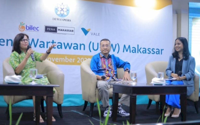 UKW. PT Vale Indonesia Tbk (PT Vale) bekerja sama dengan Bisnis Indonesia Learning Center (BILEC) menggelar Uji Kompetensi Wartawan (UKW) di Makassar, Jumat (11/4/2022). foto: istimewa