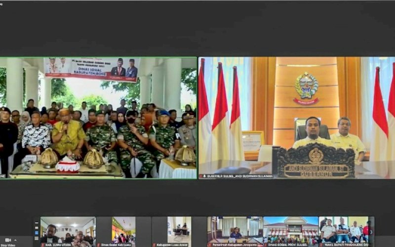 PERTEMUAN VIRTUAL. Gubernur Sulsel, Andi Sudirman Sulaiman, melaksanakan pertemuan virtual dengan kepala daerah, Kepala Dinas Sosial, dan juga masyarakat penerima manfaat BLT BBM, Jumat (30/12/2022). foto: istimewa