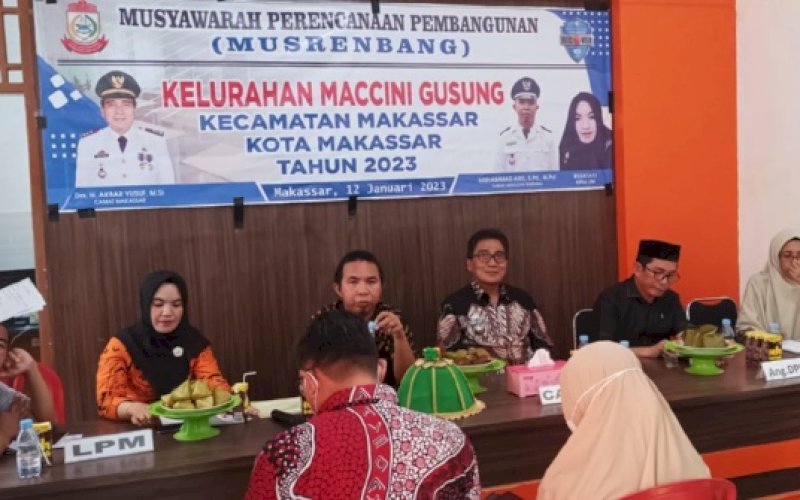 MUSRENBANG. Musrenbang tingkat Kelurahan Maccini Gusung di Aula Kantor Kelurahan, Jl Maccini Baru, Kota Makassar, Kamis (12/1/2023). foto: istimewa