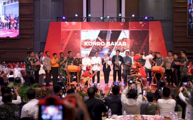 LAUNCHING. Suasana launching branding Makassar Kota Makan Enak pada Rapat Koordinasi Khusus (Rakorsus) Pemkot Makassar 2023 di Four Points Sheraton Makassar, Selasa (14/3/2023). foto: istimewa