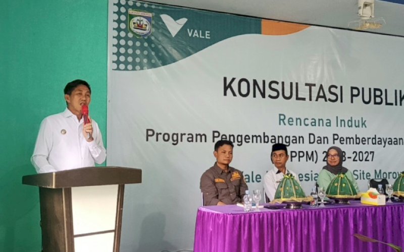 KONSULTASI PUBLIK. PT Vale Indonesia Tbk (PT Vale) menggelar konsultasi publik Rencana Induk Program Pengembangan dan Pemberdayaan Masyarakat (PPM) Kabupaten Morowali periode 2023-2027, di Gedung Serbaguna Desa Bahomoahi, Rabu (17/5/2023). foto: istimewa