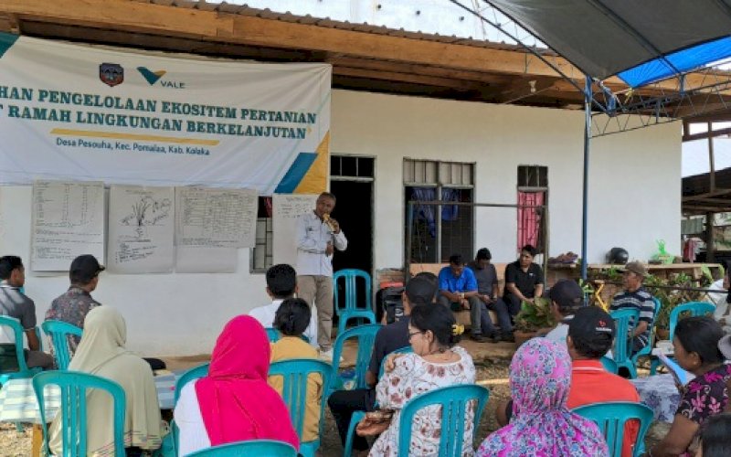 PELATIHAN. PT Vale Indonesia menggelar pelatihan pengelolaan ekosistem Pertanian Sehat Ramah Lingkungan Berkelanjutan (PSRLB) di Desa Pesouha, Kecamatan Pomalaa, Sulawesi Tenggara, selama lima hari, 18-22 Mei 2023. foto: istimewa
