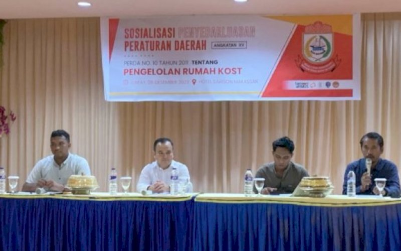 SOSIALISASI. Sekretariat DPRD Kota Makassar mengadakan sosialisasi Perda Pengelolaan Rumah Kos di Hotel Sorison Makassar, Jumat (8/12/2023). foto: istimewa