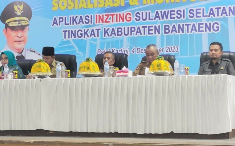 SOSIALISASI. Pelaksanaan Sosialisasi dan Monitoring Aplikasi Inzting Sulawesi Selatan Tingkat Kabupaten Bantaeng di Balai Kartini Bantaeng, Senin (4/12/2023). foto: istimewa