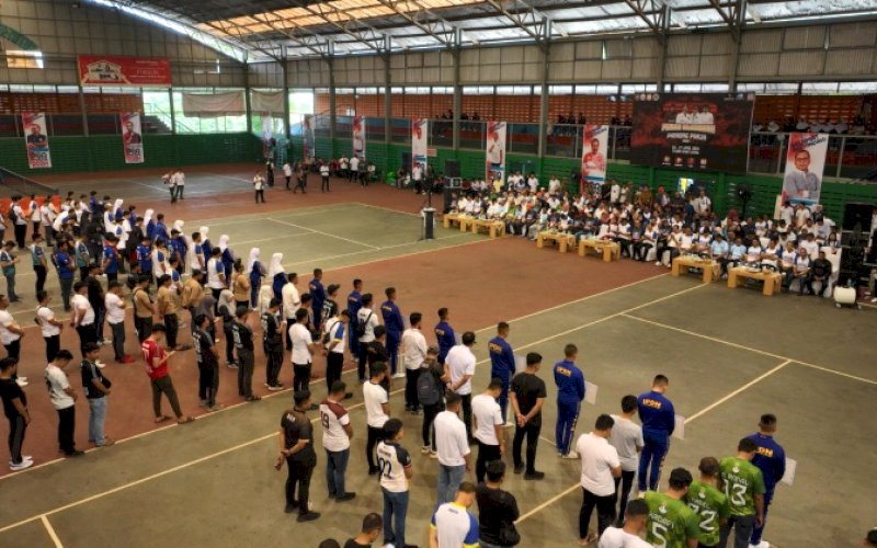 PEMBUKAAN. Suasana pembukaan Pekan Olahraga Pamong Praja se-Sulsel di Telkom Sport Arena Makassar Rabu (25/4/2024). foto: istimewa