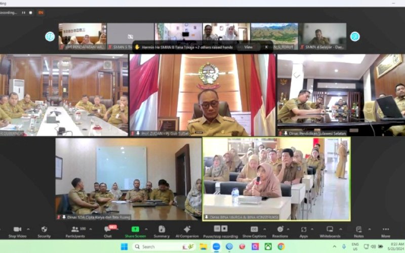 RAPAT VIRTUAL. Pj Gubernur Sulsel, Zudan Arif Fakrulloh, memimpin rapat virtual bersama OPD lingkup Pemprov Sulsel, Selasa (21/5/2024). foto: istimewa