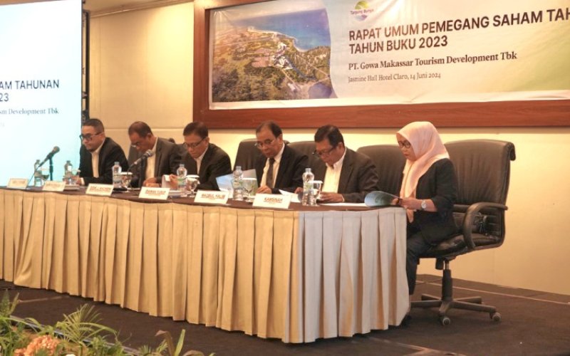 RUPST GMTD. PT Gowa Makassar Tourism Development Tbk (GMTD) menggelar Rapat Umum Pemegang Saham Tahunan (RUPST) untuk Tahun Buku 2023 di Hotel Claro Makassar, Jumat (14/6/2024). foto: istimewa