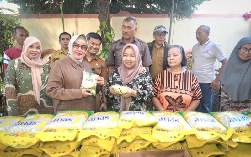 GPM. Ketua TP PKK Kota Makassar, Indira Jusuf Ismail, meninjau pelaksanaan Gerakan Pangan Murah (GPM) yang digelar Dinas Ketahanan Pangan Kota Makassar di Lorong Wisata Assimaturu, Kelurahan Baji Mappakasunggu, Kecamatan Mamajang, Kota Makassar, Selasa (13/8/2024). foto: istimewa