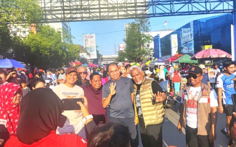CFD. Calon Wali Kota Makassar, Amri Arsyid, hadir di tengah masyarakat dalam kegiatan Car Free Day (CFD) di Jl Boulevard, Kota Makassar, Minggu (20/10/2024). foto: istimewa