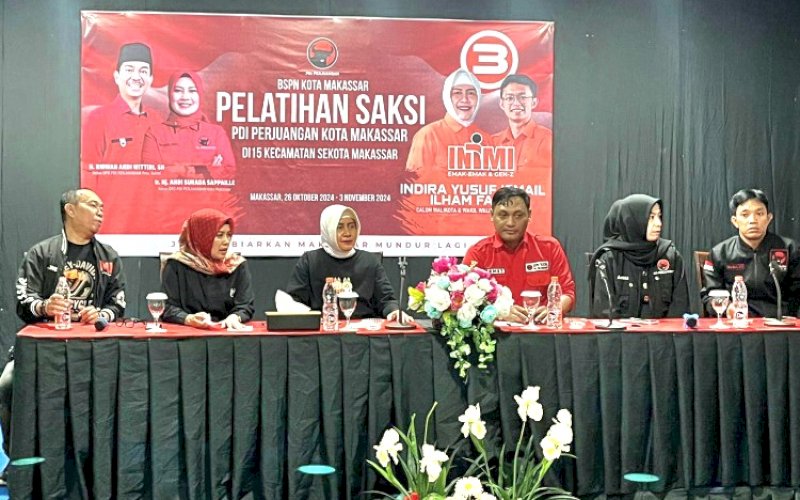 TOT. PDI Perjuangan Kota Makassar menggelar Training of Trainer (ToT) Regu Penggerak Pemilih (Guraklih) dan Saksi untuk mengawal Pemilihan Gubernur (Pilgub) dan Pemilihan Wali Kota (Pilwalkot) di Kota Makassar pada Pilkada Serentak 2024 di Hotel Asyra, Jl Maipa, Kota Makassar, Minggu (26/10/2024). foto: istimewa