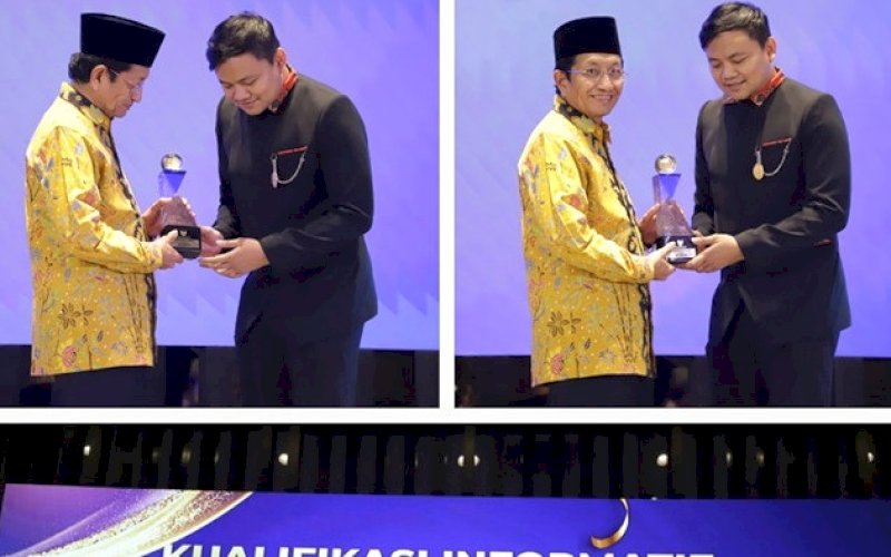 Menteri Agama, Nasaruddin Umar, saat menerima penghargaan dari KIP sebagai Kementerian Informatif. foto: istimewa