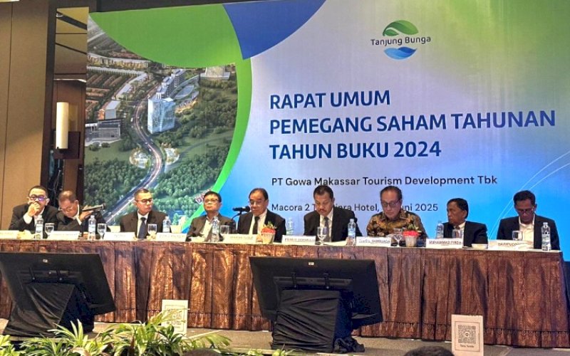 RUPST. PT Gowa Makassar Tourism Development Tbk (GMTD) menggelar Rapat Umum Pemegang Saham Tahunan (RUPST) untuk Tahun Buku 2024 di Hotel The Rinra Makassar dengan format hybrid, Selasa (10/6/2025). foto: istimewa