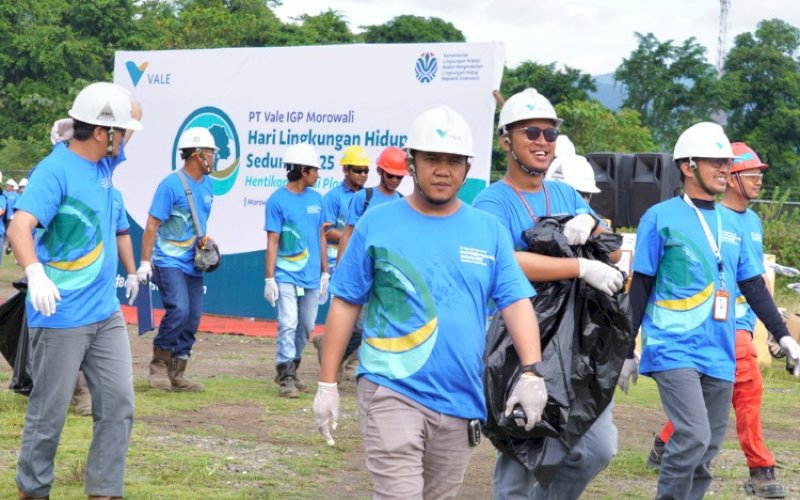 AKSI NYATA. PT Vale Indonesia Tbk (PT Vale), bagian dari Mining Industry Indonesia (MIND ID), melalui Indonesia Growth Project (IGP) Morowali dalam memperingati Hari Lingkungan Hidup Sedunia 2025 yang mengangkat tema global 'Hentikan Polusi Plastik.' foto: istimewa